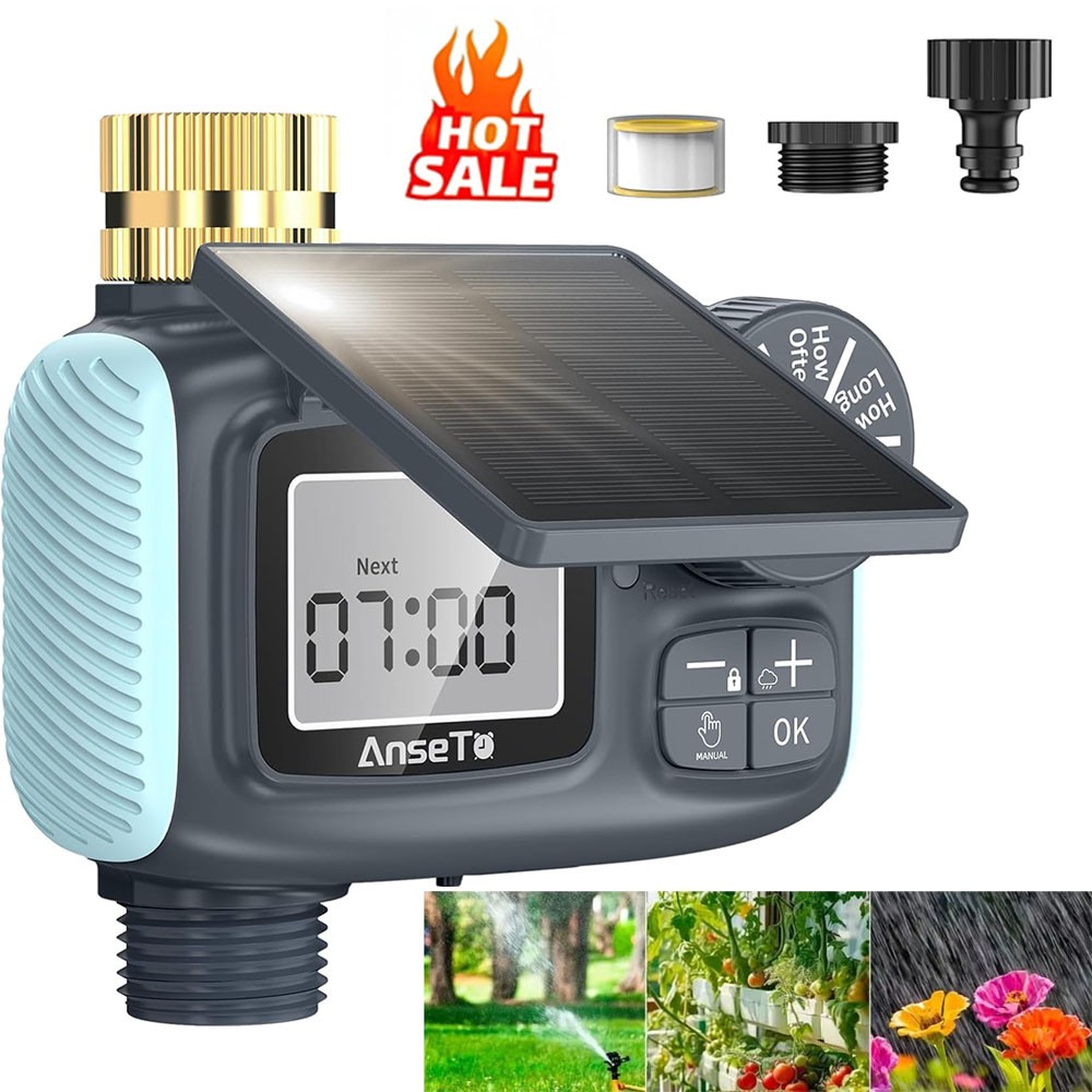 Solar Sprinkler Timer Rechargeable Water Timer Garden Hose, Programmable Faucets