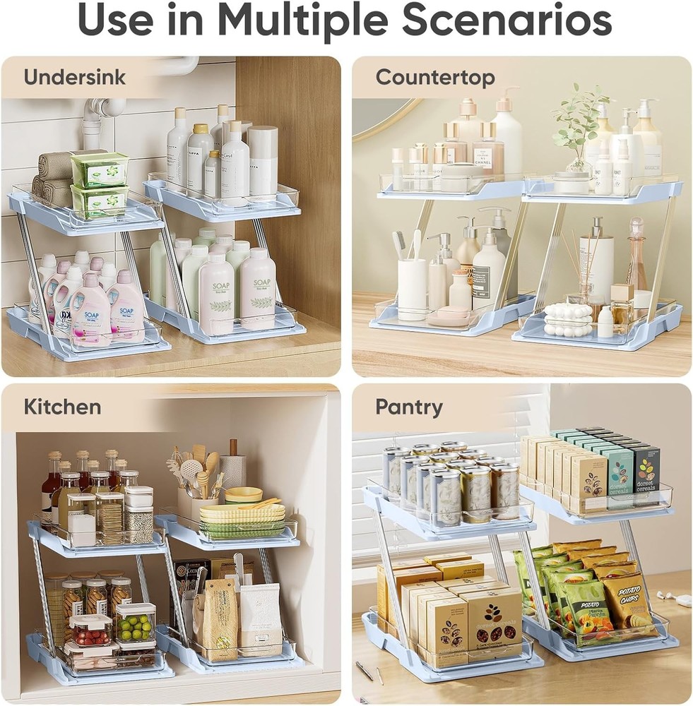 3 Pack Bathroom Organizers & Storage Multi-Purpose,2-Tier Clear Pull Out