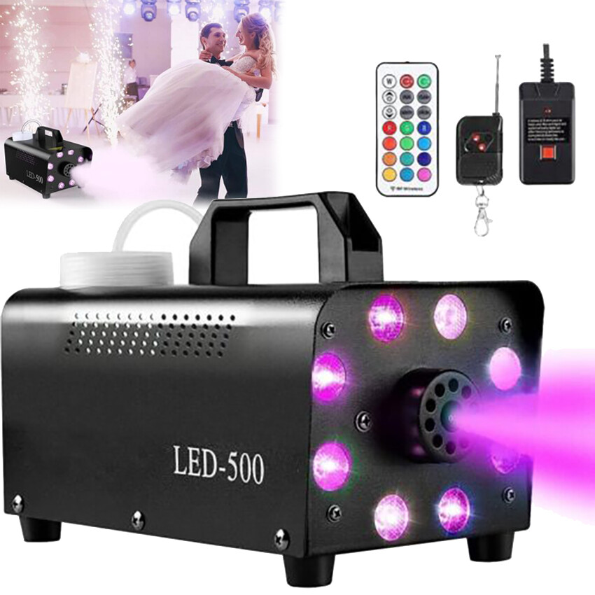 Fog Machine 12 Color 8 LEDs 500W 2000CFM Wireless Remote Controls Smoke Machine