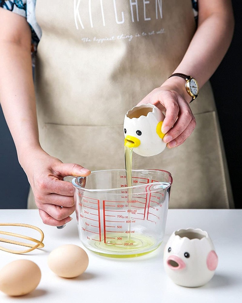 LuoCoCo Cute Egg Separator, Ceramics Vomiting Chicken Egg Yolk White Separato...