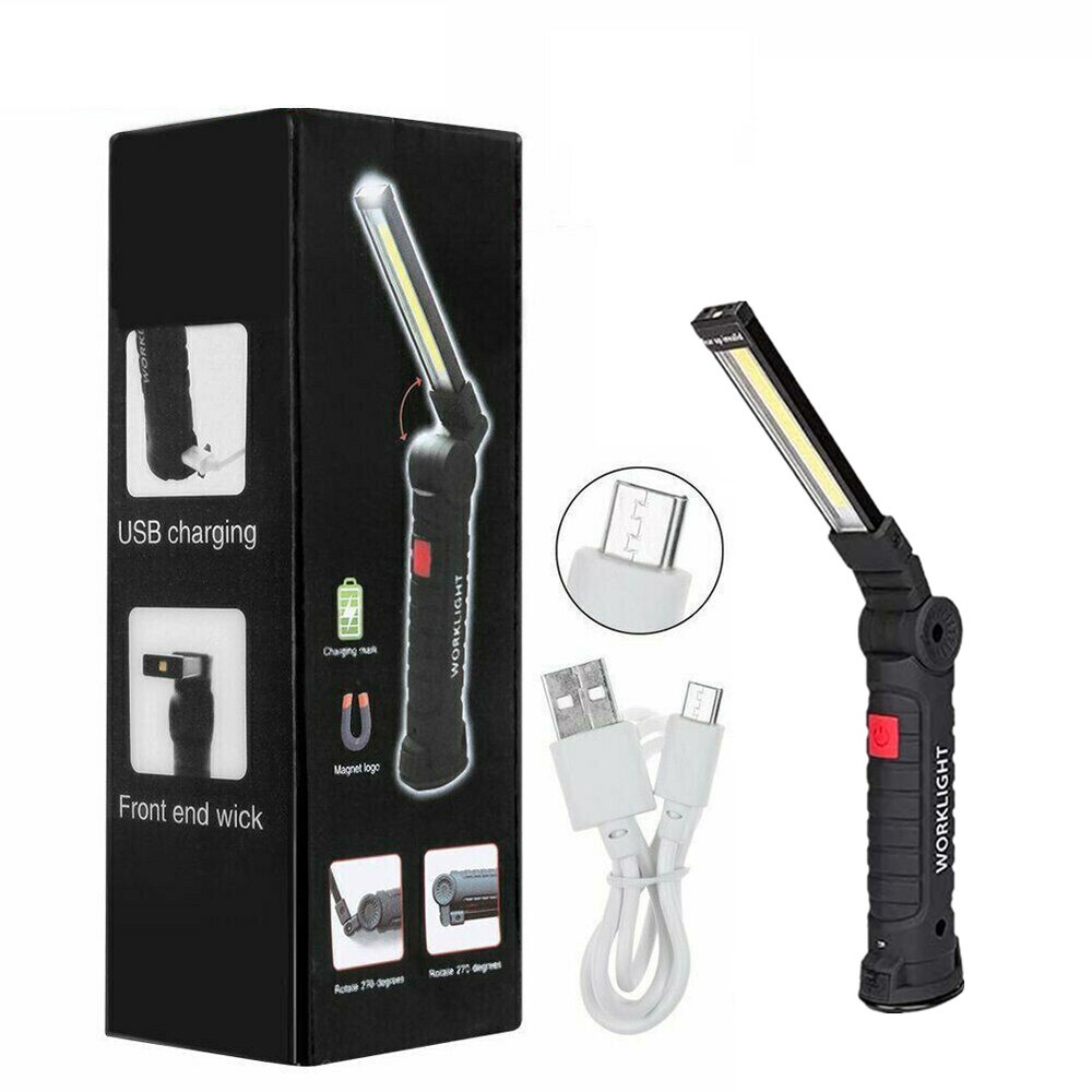 LED Work Light COB Rechargeable Work Flashlight with Magnetic Base Hanging Hook