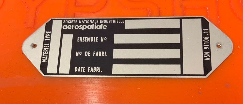 🇺🇸  Aerospatiale aircraft ID tag  Identification label 91106-11