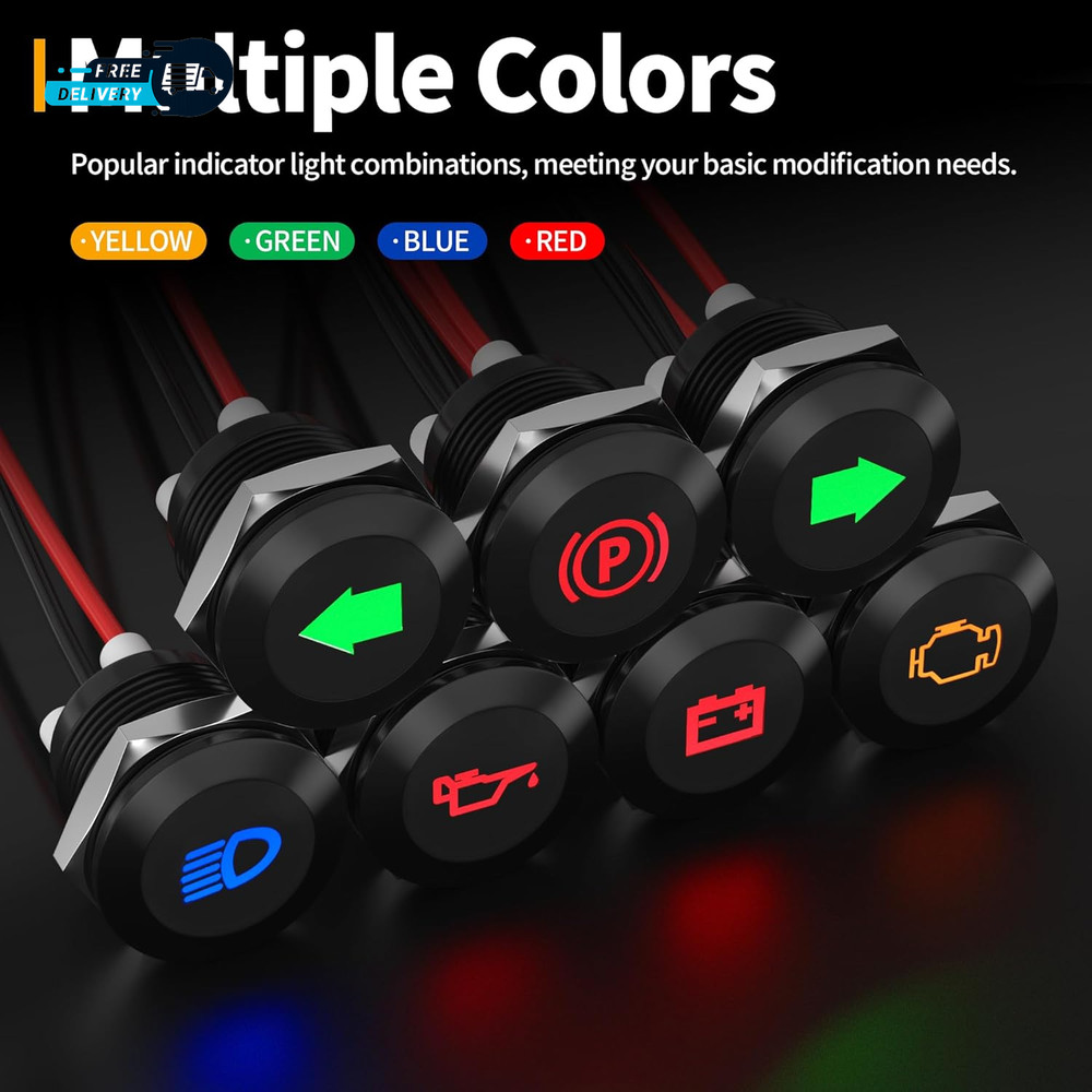 12V LED Indicator Light Small Indicator Light Waterproof 1/2" Panel Cutout
