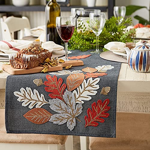 Fall Table Décor Embroidered Tabletop for Table Runner, 14x70" Autumn Leaves