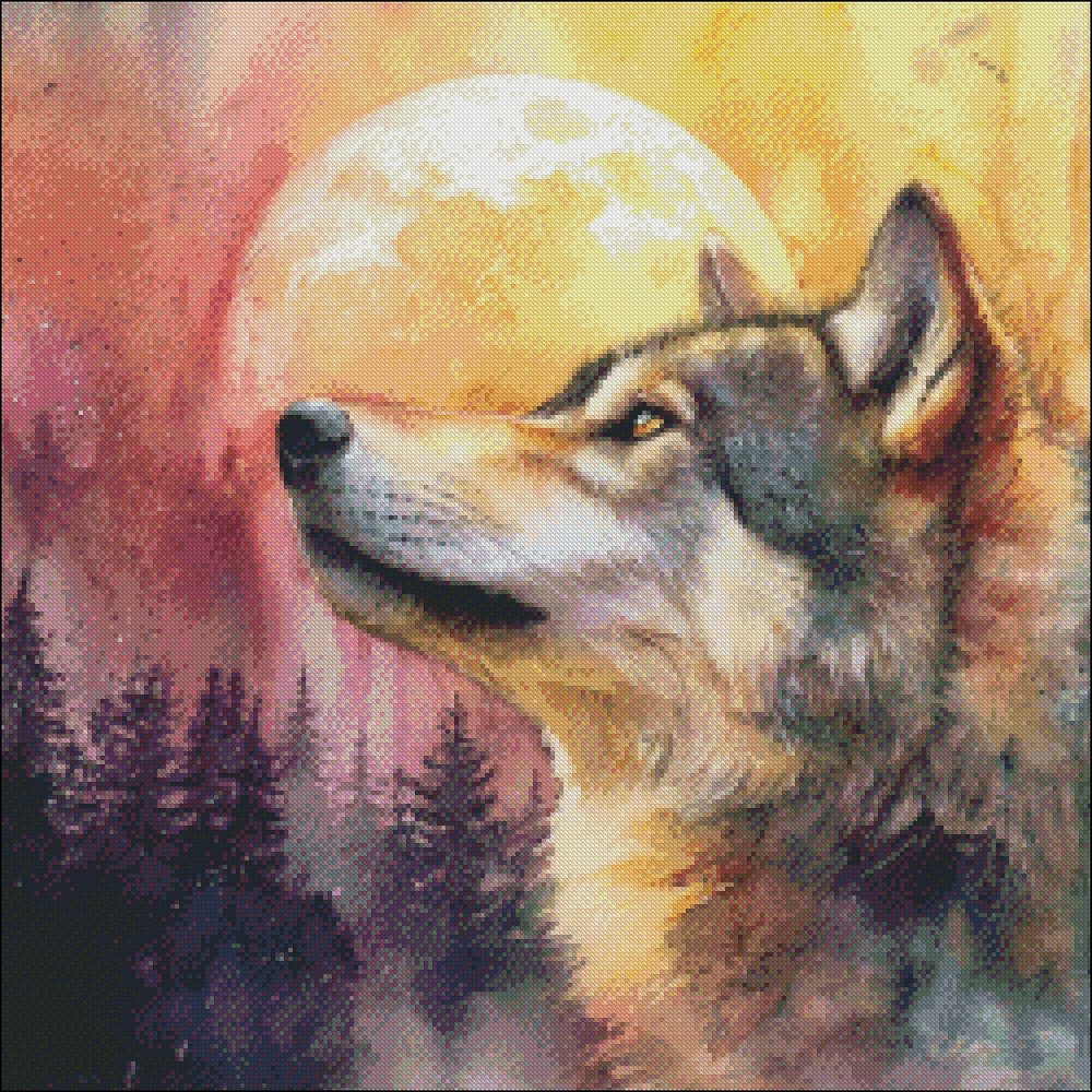 Moonlit Watcher 1 - DIY Chart Counted Cross Stitch Patterns Needlework DMC Color