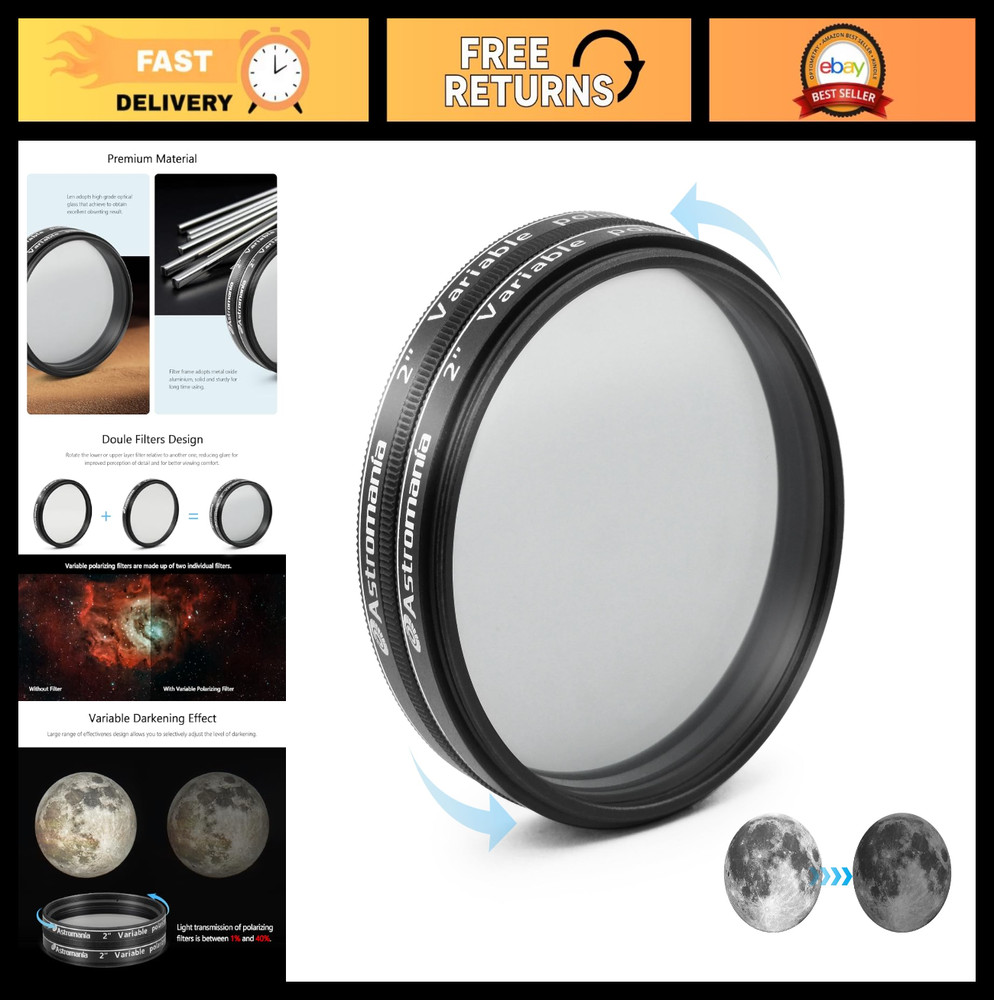2" Variable Grey Polarizing Filter for Telescopes & Eyepieces, 1-40% Light Contr