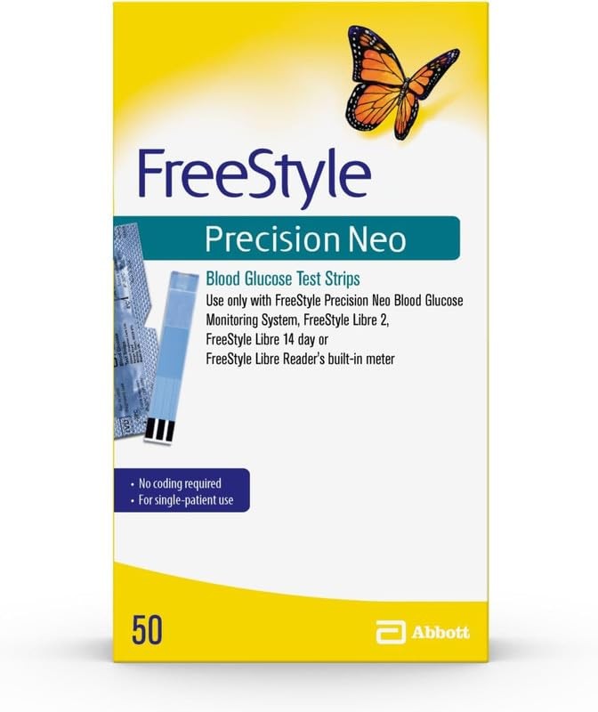 Cosmid Freestyle Precision Neo Blood Glucose Test Strips, 50 Strips Clear