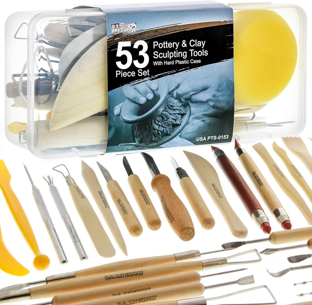 Pottery Clay Tools Set 53-Piece with Canvas Case for Sculpting and Modeling