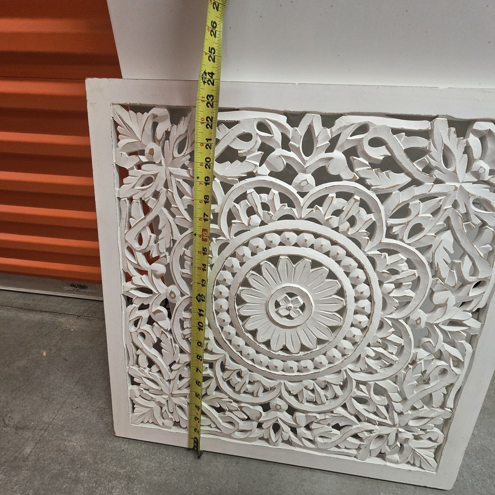 White Carved Floral Mandala Square Wall Panel Wall Hanging Decorative Panel