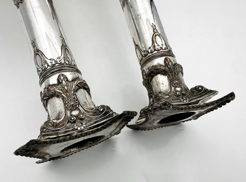 PAIR GEORGE III COLUMN CANDLESTICKS OLD SHEFFIELD PLATE c1780
