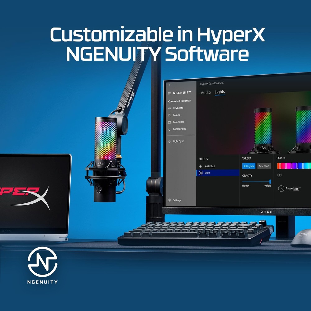 HyperX QuadCast 2 S – USB Microphone, with RGB Lighting, Streaming Podcasting,