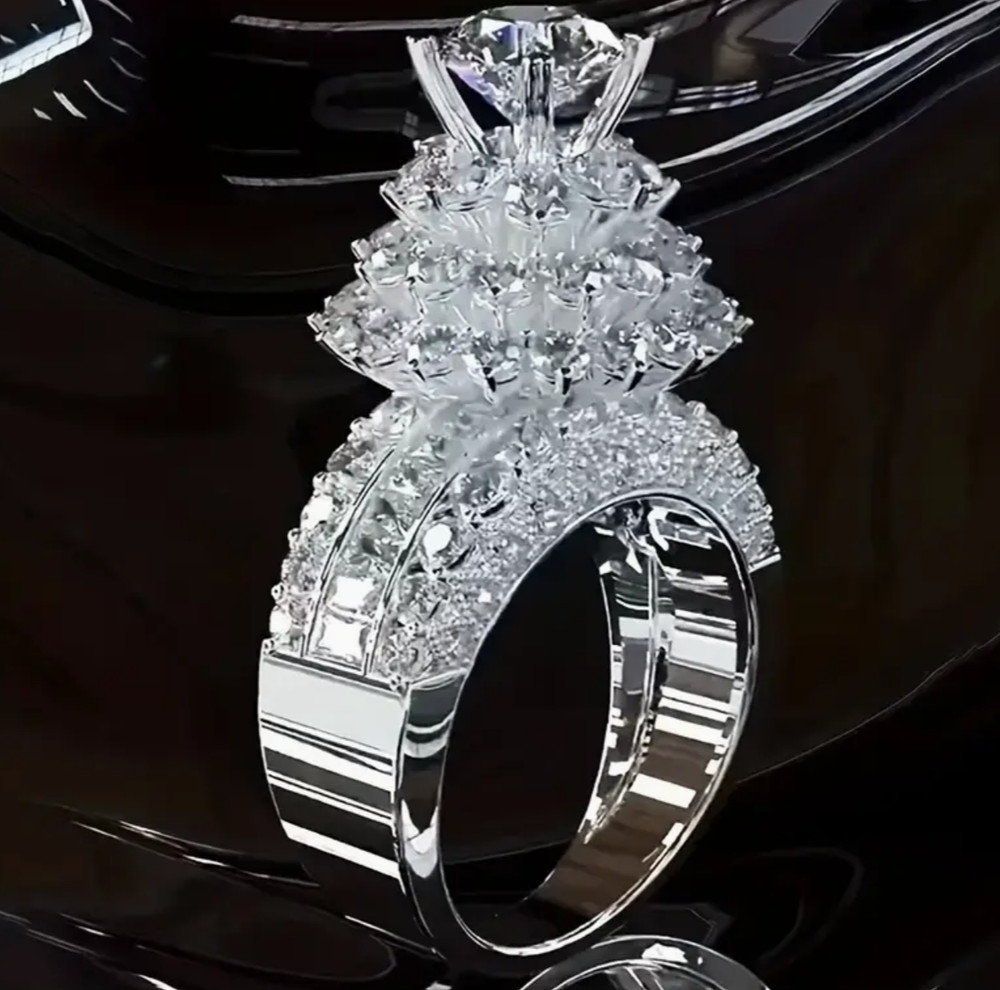 Silver Simulated  Cubic Zirconia Statement Engagement Ring