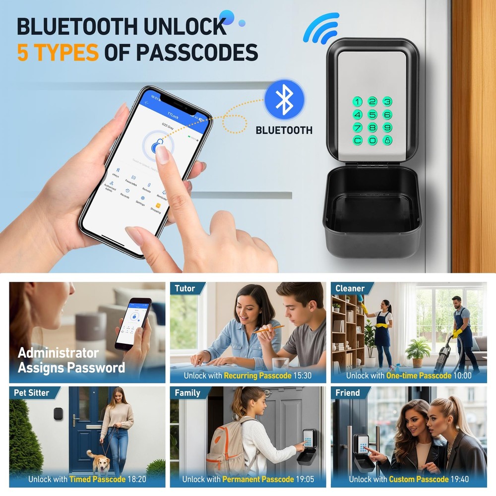 Smart Key Lock Box - Bluetooth Electronic Lock Box for Keys, Wall Mount Digit...