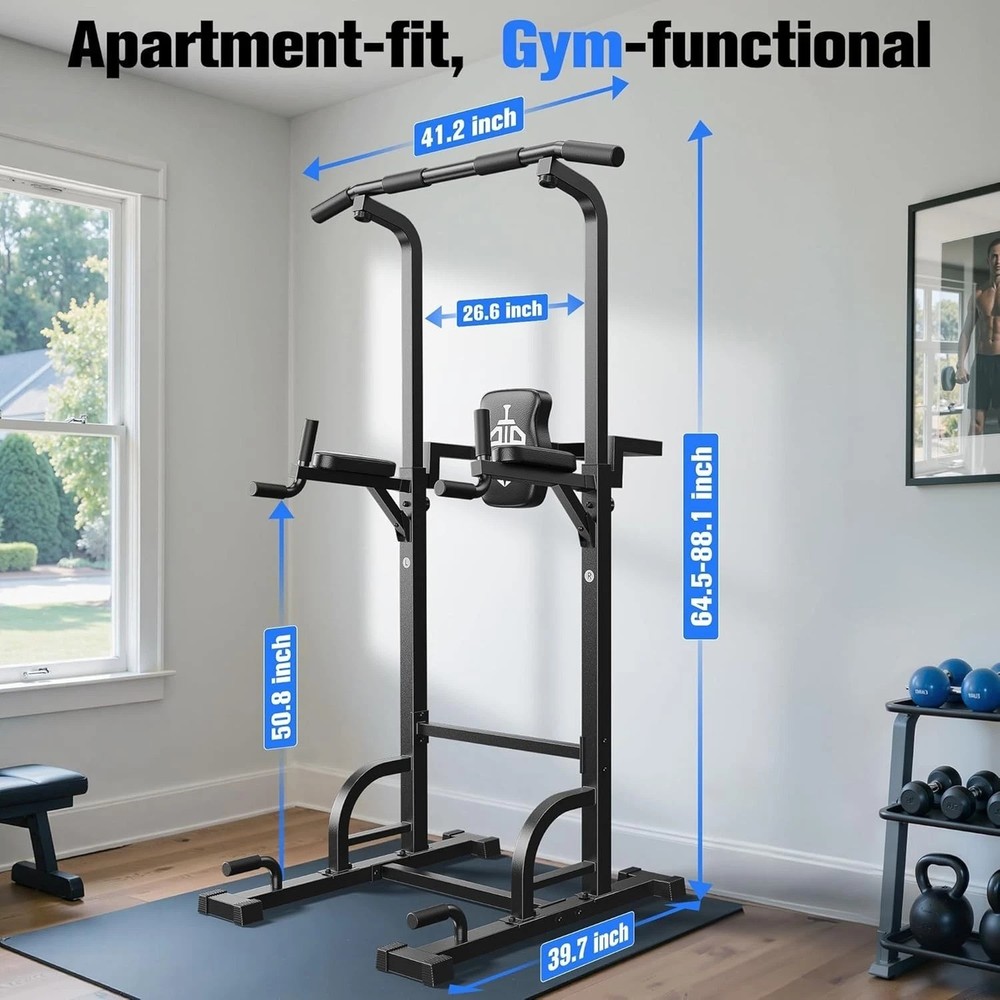 Professional Pull-Up Bar Station: Adjustable Power Tower for 4'8" to 6'6" Users