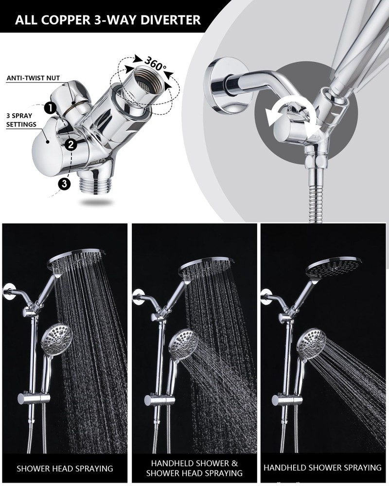High Pressure Rainfall Shower Head with Handheld Combo, 10 Setting Handheld S...