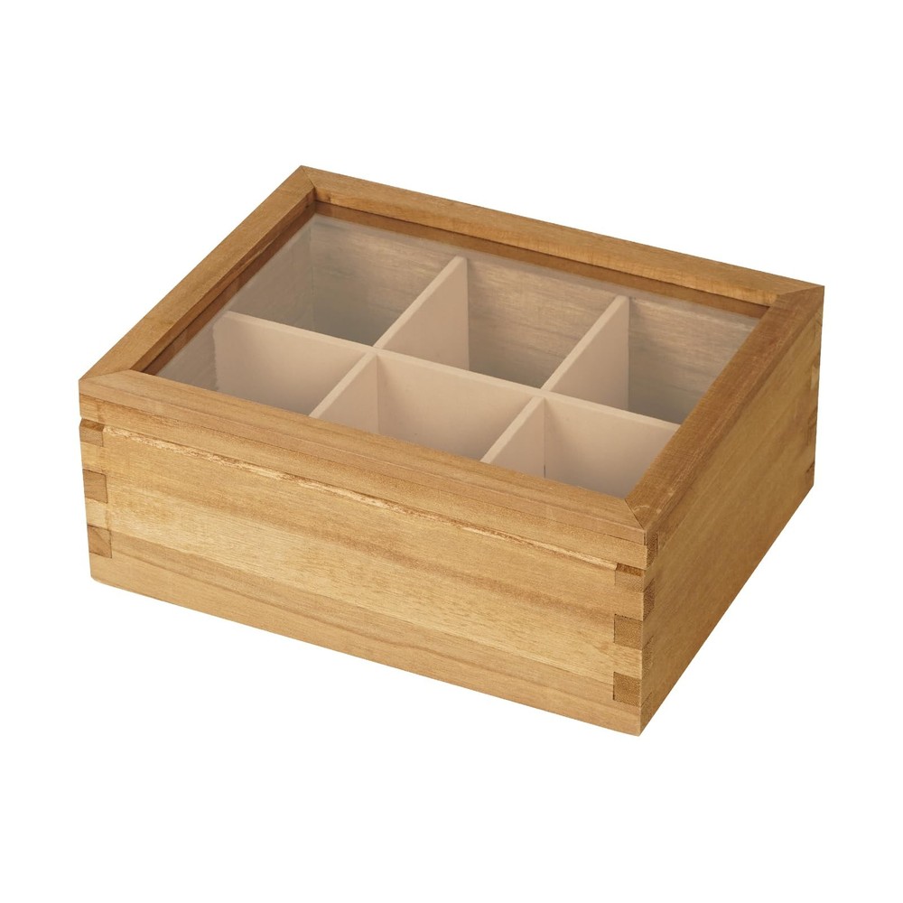 Wood Tea Bag Organizer, 6 Compartment Multi-Functional Box, Storage Container