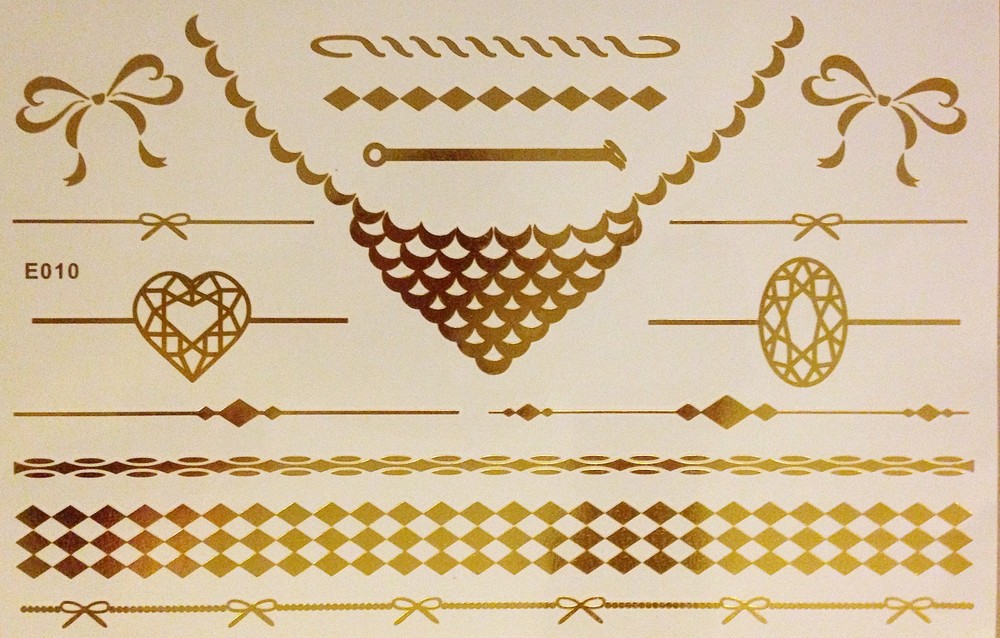 10 Sheets Flash Temporary Adhesive Tattoo Gold 15 Pieces Body Neck Chain E10 WOW