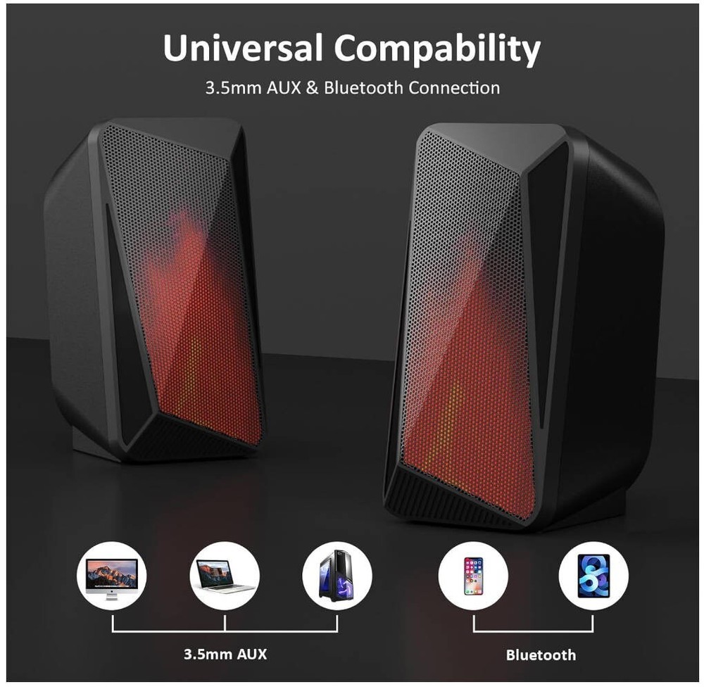Bluetooth Computer Speakers - Pulsing & Led Flame, Wired Handy Control