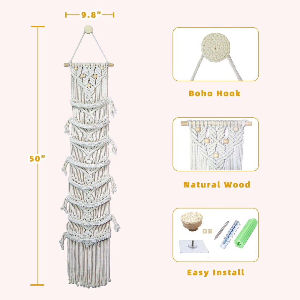 8-Tier Macrame Baseball Cap Organizer With Boho Hooks—Handwoven Boho Cap Hold...