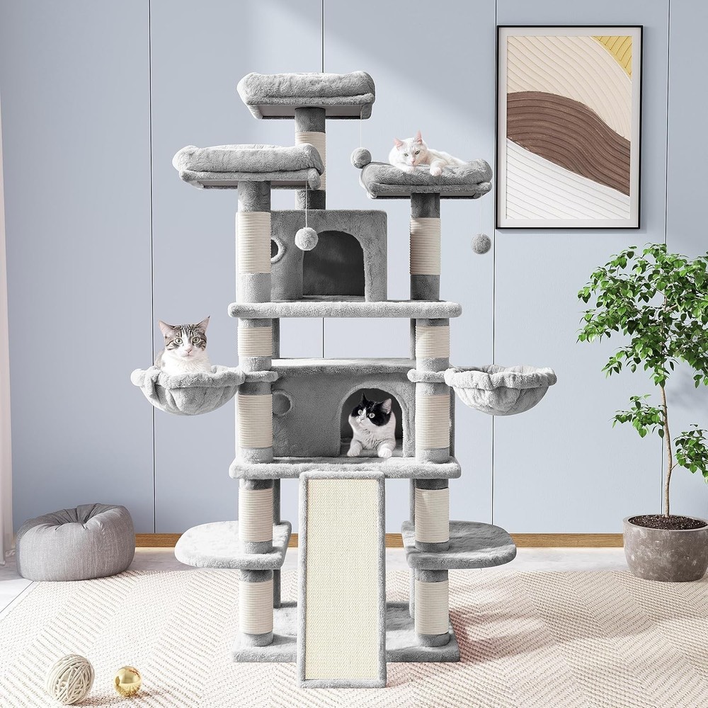 68 Inches Cat Tree/Scratching Post/Light Grey
