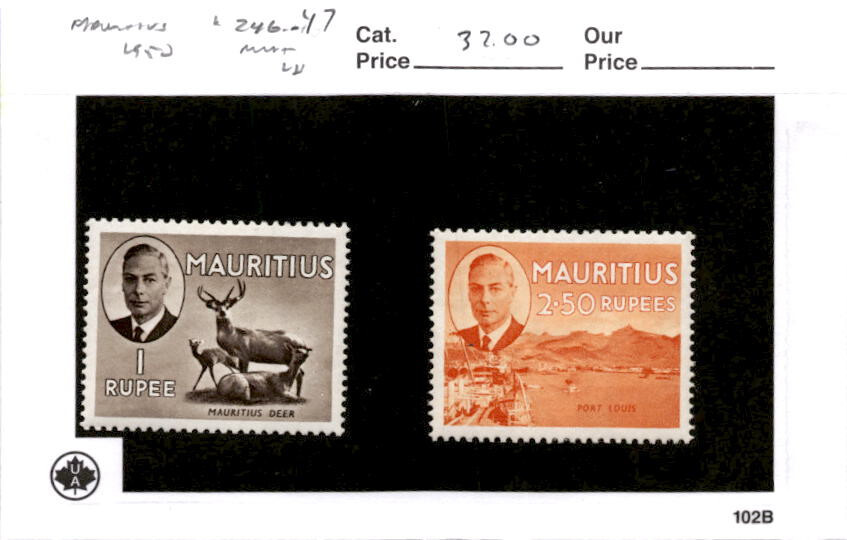 Mauritius, Postage Stamp, #246-247 Mint LH, 1950 Deer
