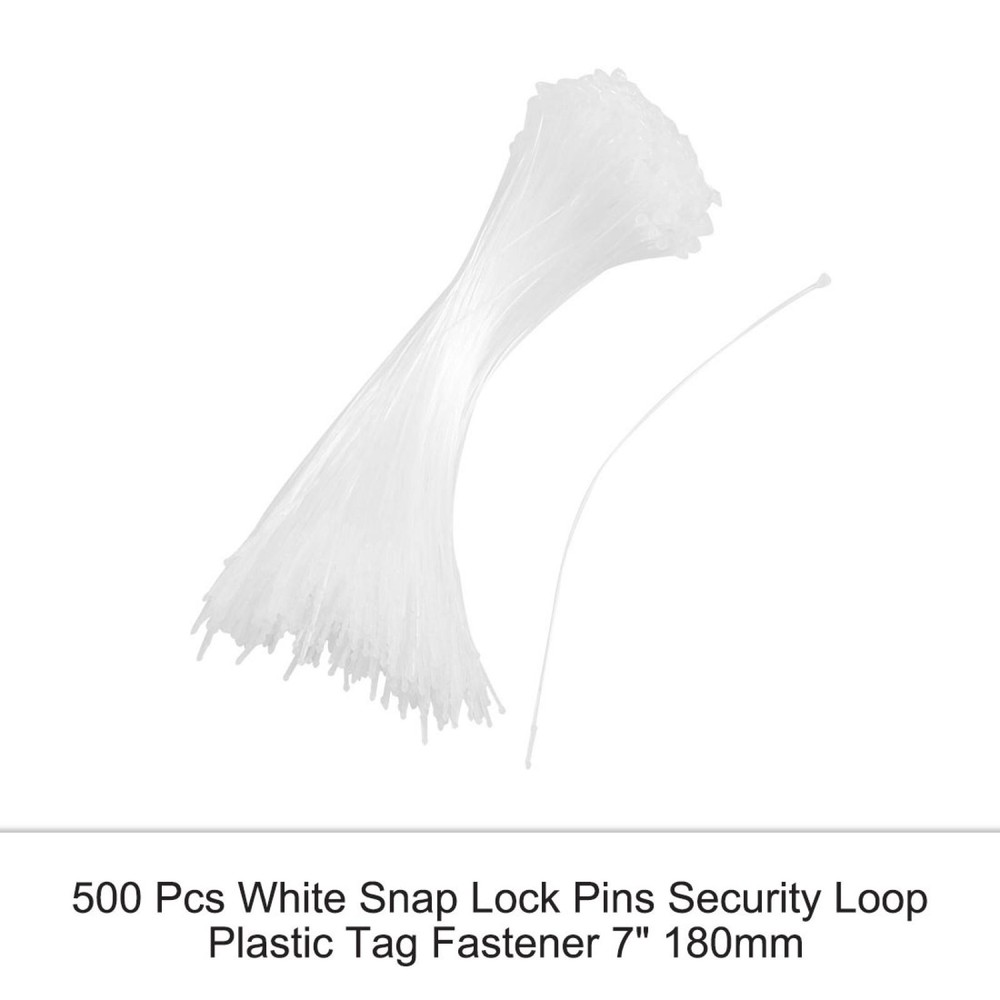 500 Pcs White Snap Lock Pins Security Loop Plastic Tag Fastener 7" 180mm