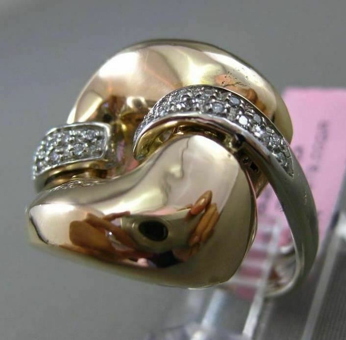 ESTATE LARGE .60CT DIAMOND 14KT TWO TONE GOLD 3D RECTANGULAR 2 ROW PAVE FUN RING