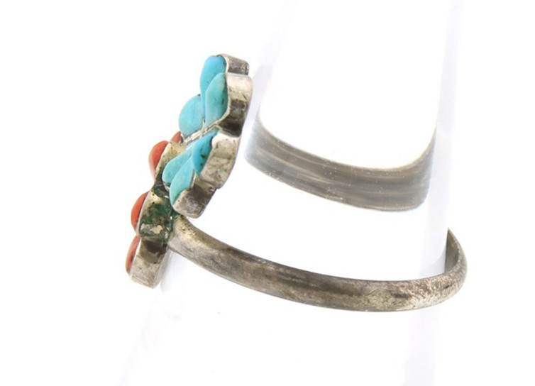 Zuni Adjustable Ring Sterling Silver Natural Gemstone Native Artist Size 6.0