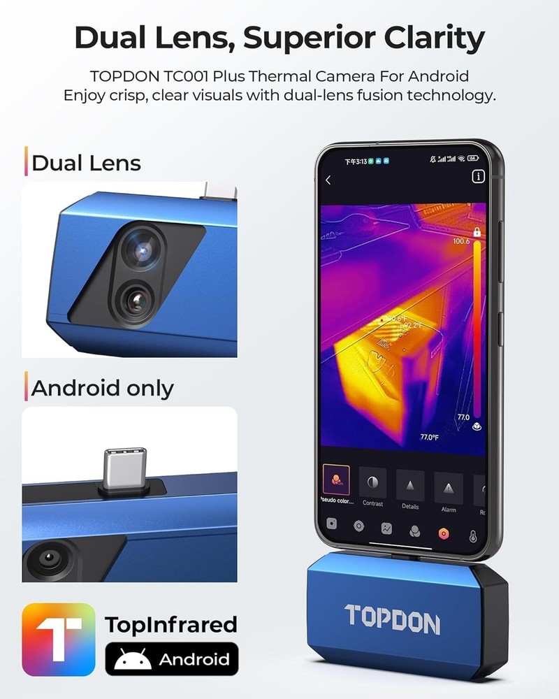 Durable Dual-Lens Thermal Camera for Android - Comprehensive Temperature Range