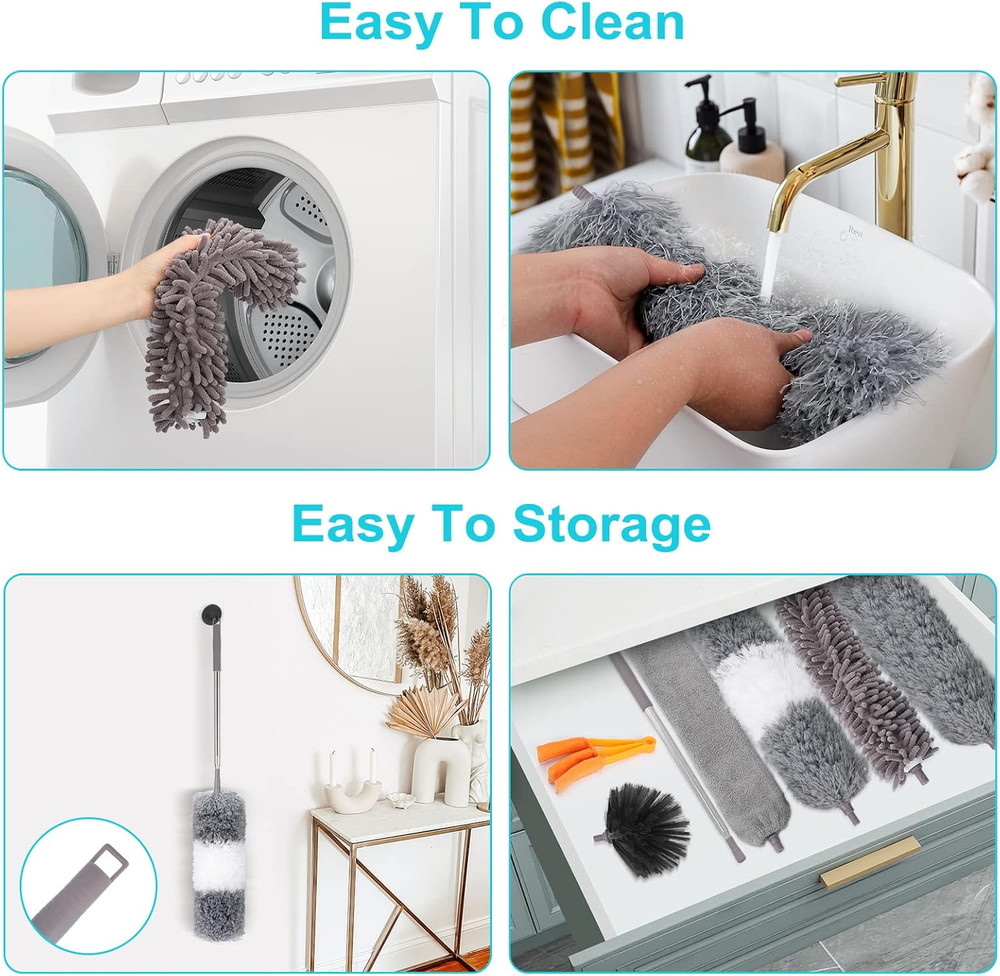 12pcs Microfiber Duster Kit Extendable Pole 30-100in Washable Bendable[1][2][3]