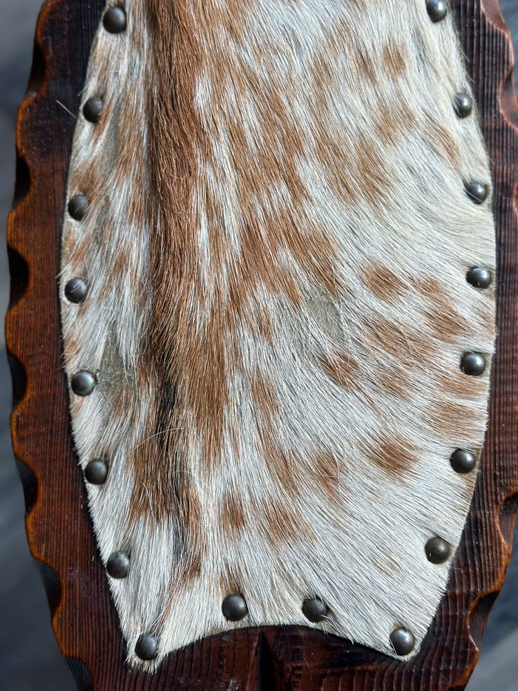 Vintage Spanish Hand-Carved Stool - Rustic Cowhide & Solid Wood