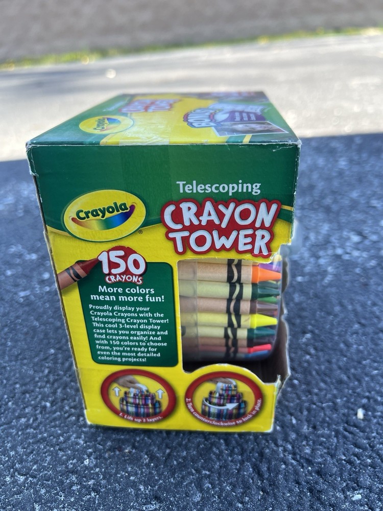 NIB Crayola 150 Crayons Telescoping Tower 3-Tier-Built-In Sharpener- See Notes