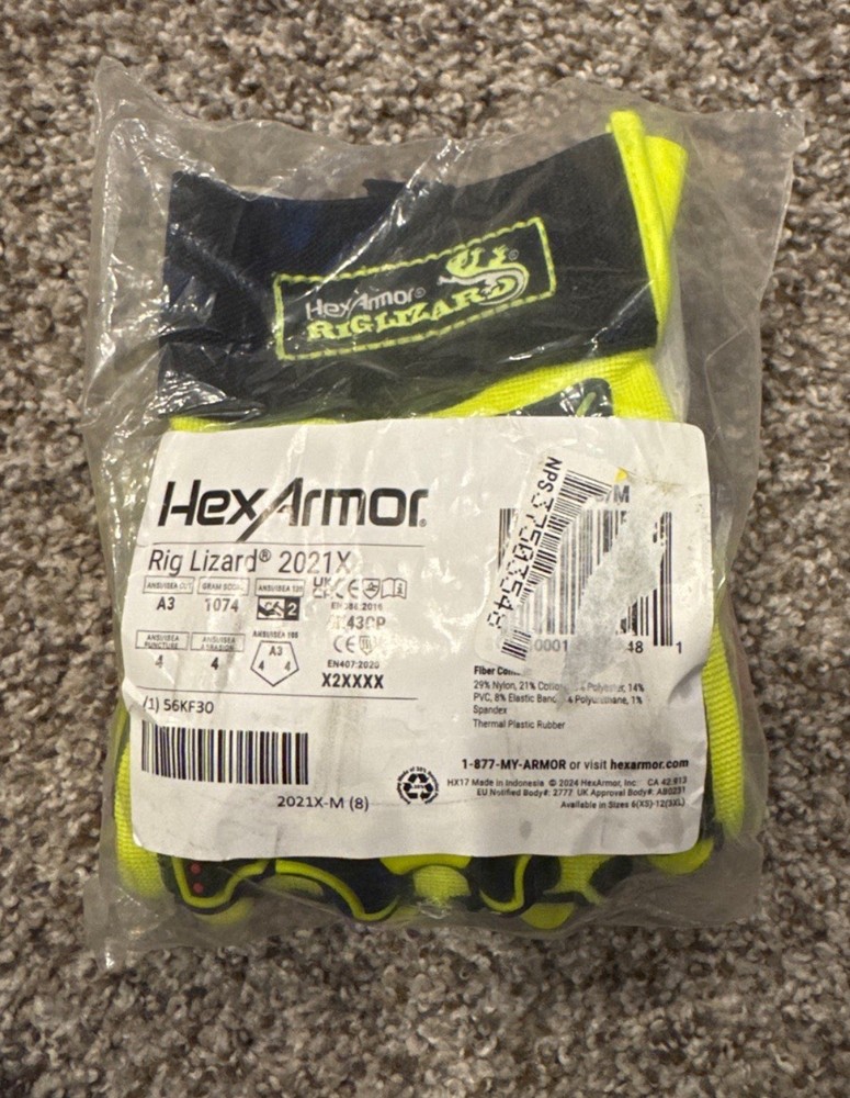 HEXARMOR 2021X Work Gloves,Rig Lizard,Size Medium PR 56KF34