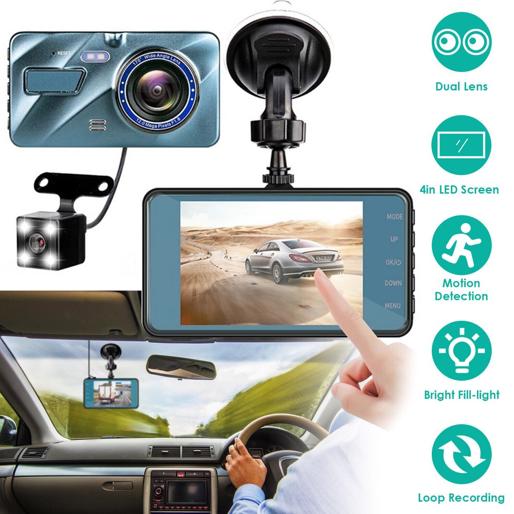 720P Dual Dash Cam Vehicle Recorder W/ Looping Function&Motion Detection Feature