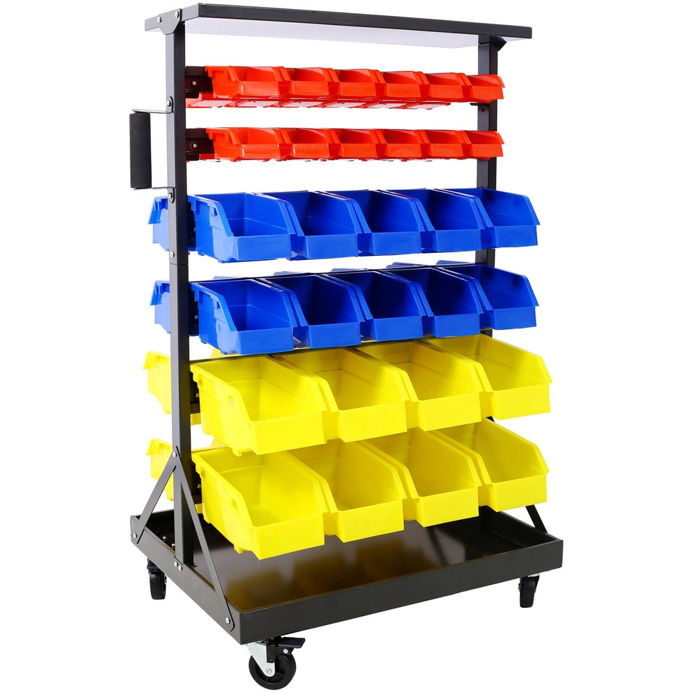 6-Tier Dual-Sided Rolling Bin Rack 350lbs Capacity Includes 60pcs Organizer Bins