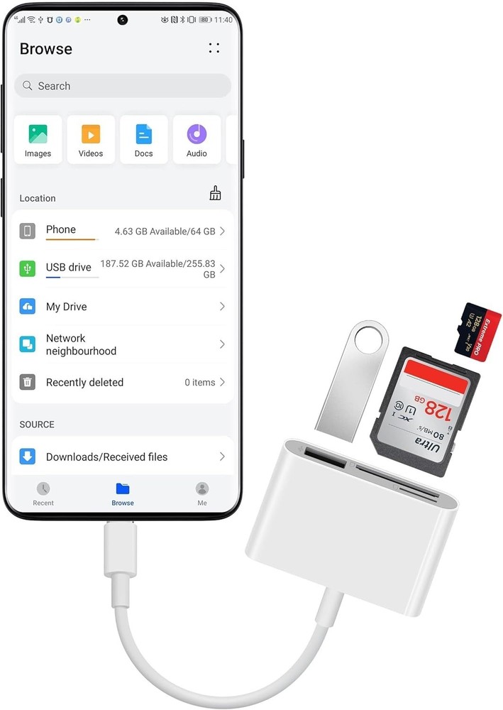 USB C SD Card Reader for iPhone 15 16 iPad Mac 3 in 1 USB-C Memory Trail Camera