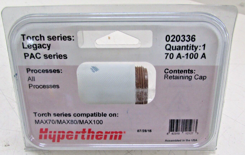 NEW HYPERTHERM Shield Cap Sleeve, Fits Max 70, 80, 100, Plasma Torch, 020336