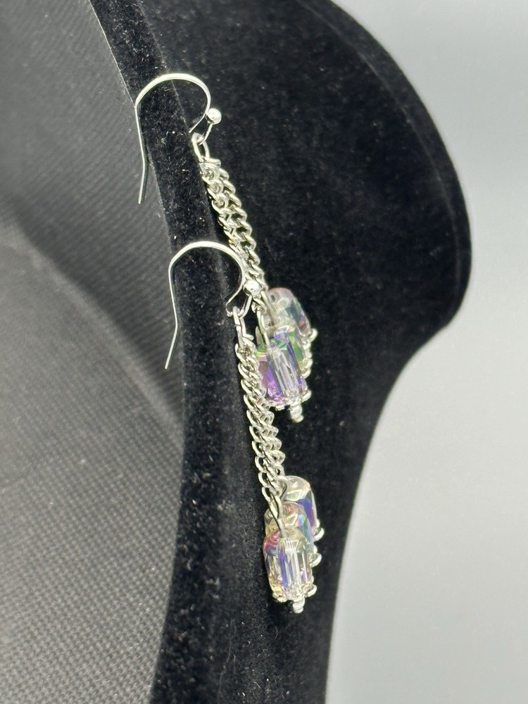 Iridescent, Aurora Borealis Glass Dangle Bead Earrings ￼