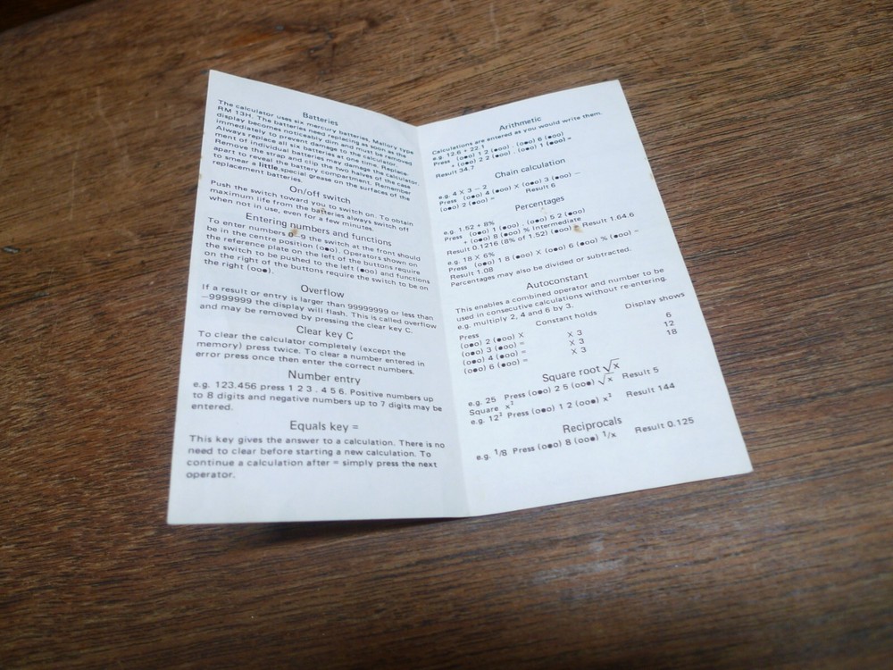 SINCLAIR WRIST CALCULATOR ORIGINAL MANUAL