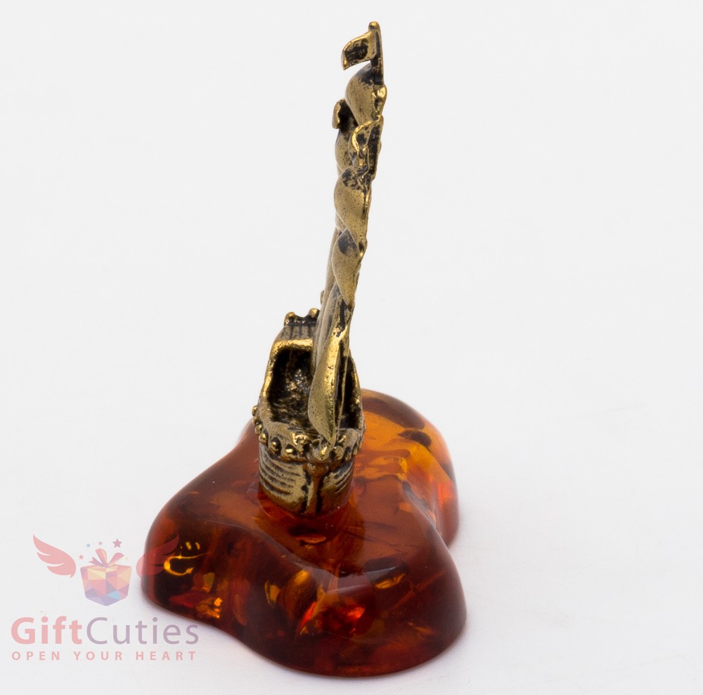 Solid Brass Amber Figurine Caravel Frigate Ship Ironwork