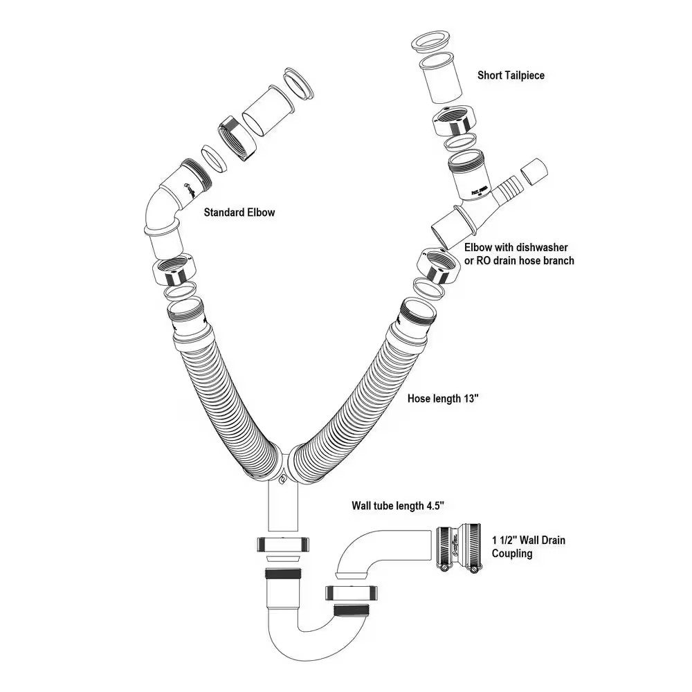 1-1/2 In. All-In-One Drain Kit for Double Bowl Kitchen Sinks