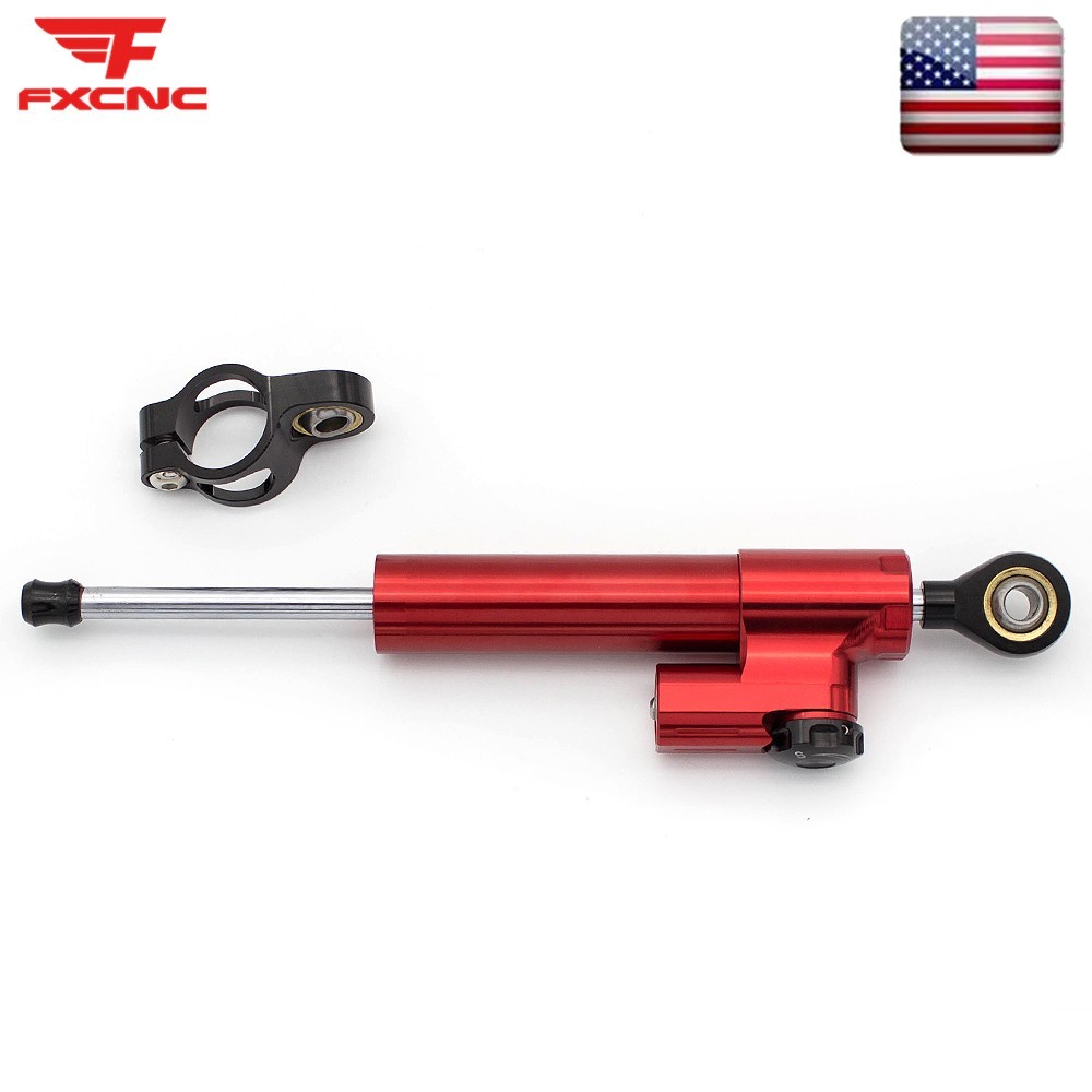 255MM Motorcycle Universal CNC Adjustable Steering Damper Stabilizer Safety Red