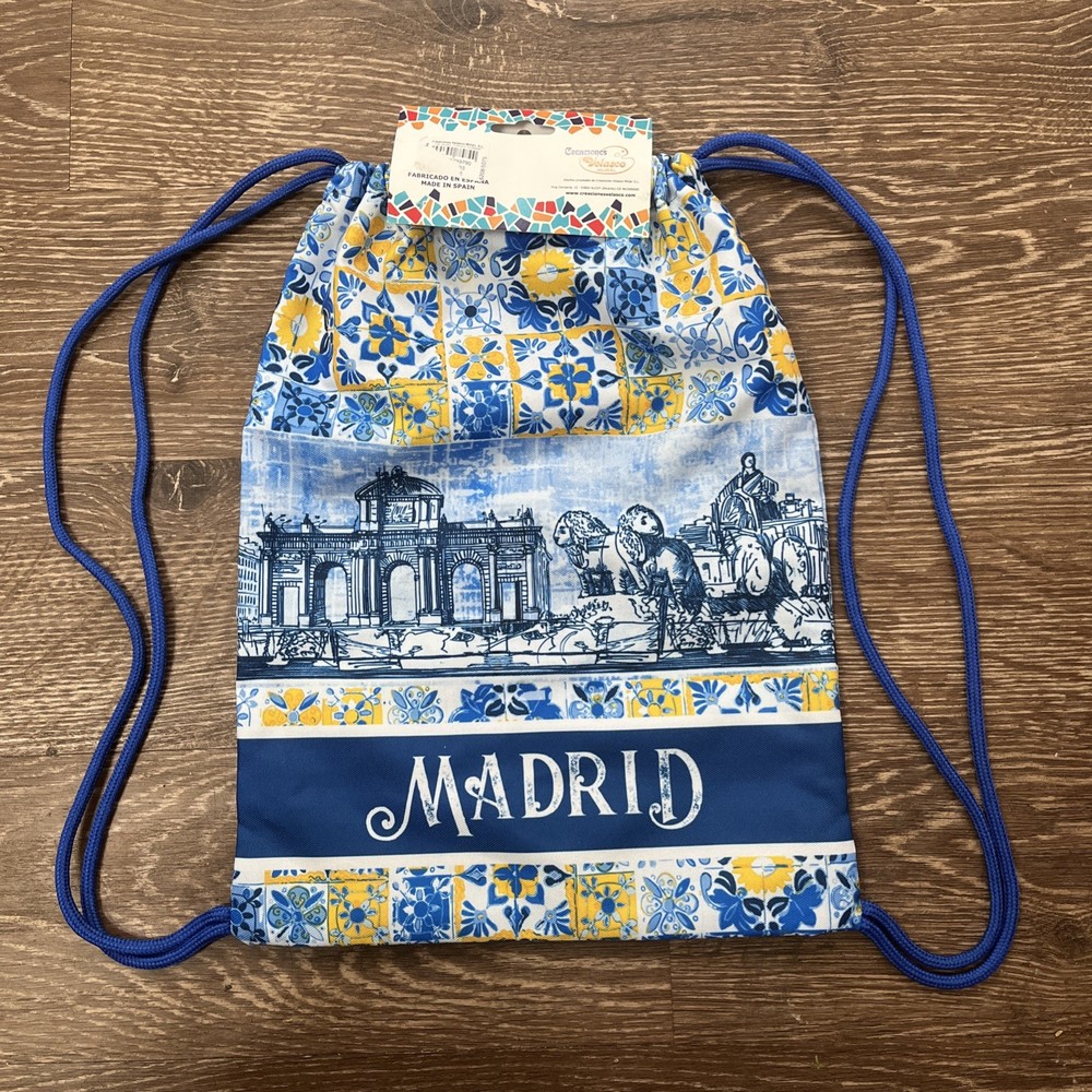 Madrid Print Drawstring Backpack Cloth Sack Bag