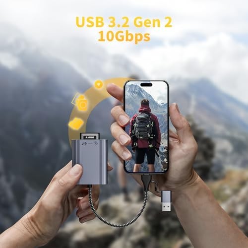 Dual-Slot CFexpress Type B & SD Card Reader, 10Gbps USB 3.2 Adapter for iPhone,