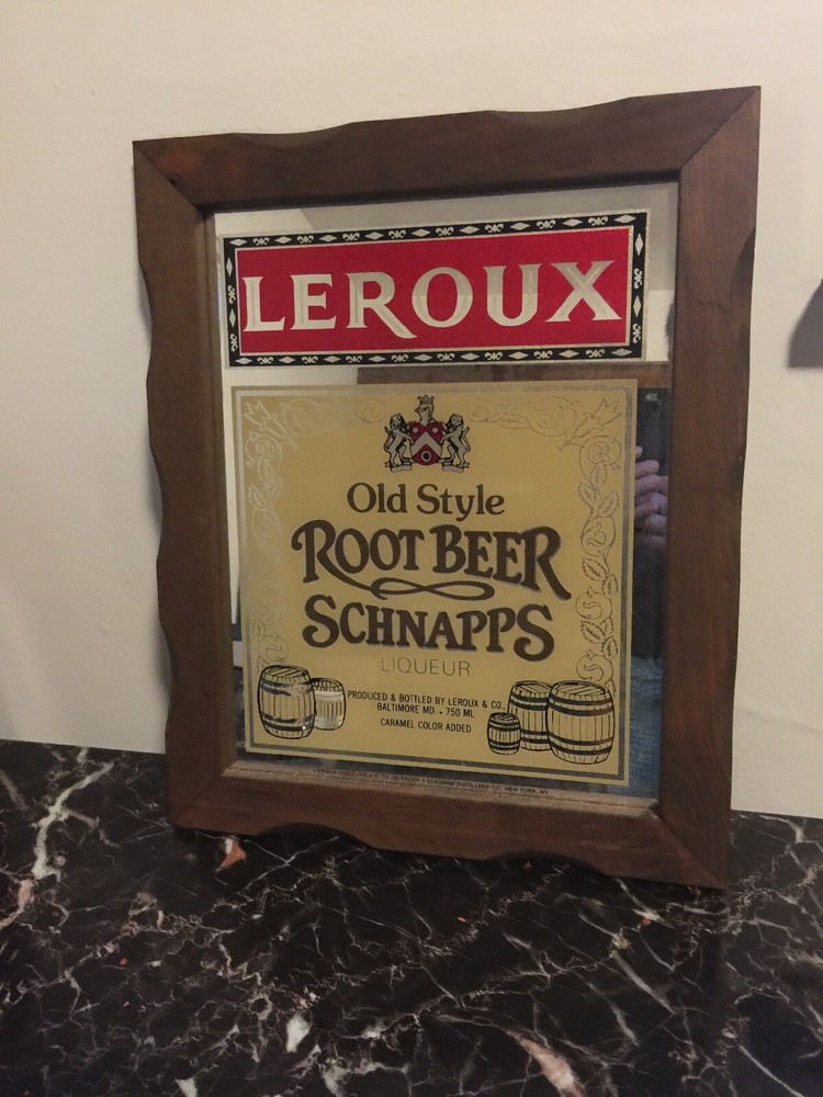 LEROUX " OLD STYLE ROOTBEER SCHNAPPS " FRAMED MIRROR - NICE !!
