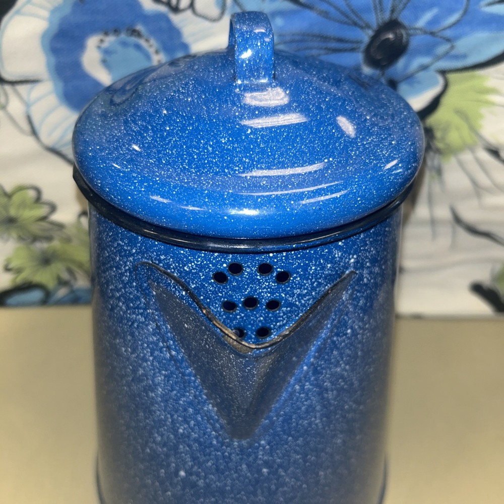 BLUE SPECKLED ENAMELWARE 10-INCH COFFEEPOT CAMPING