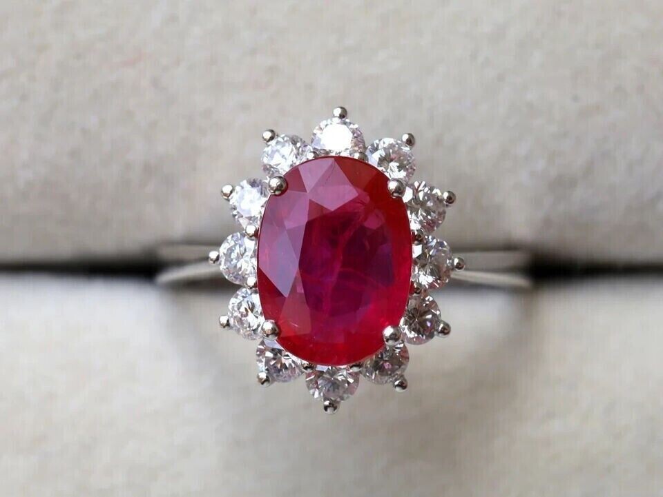 Vintage Style Lab-Created 5.40 Ct Red Ruby & Diamond Engagement Ring 925 Silver