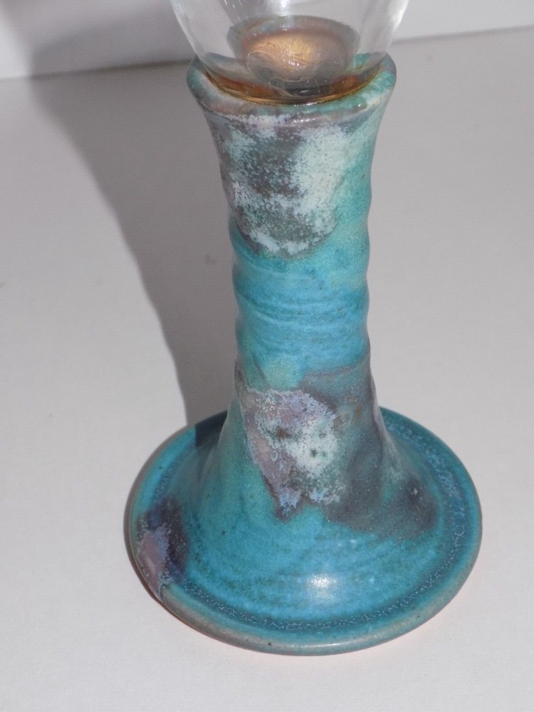 Studio Art Pottery Stem Base Drinking Flute Glass Set