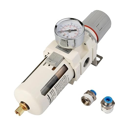 1/2" NPT Compressed Air Filter Regulator Combo, 5 Micron Brass Filter