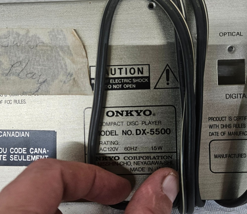 ONKYO DX-5500 Compact Disc Player BACK PANEL w Power Cord